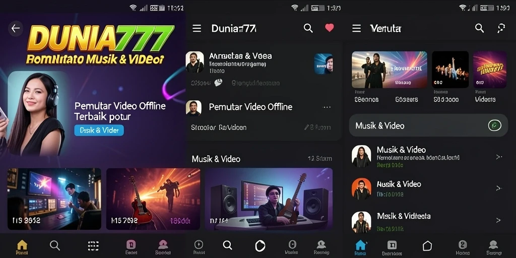 Antarmuka DUNIA777 yang menampilkan pemutar video offline dengan fitur lengkap.
