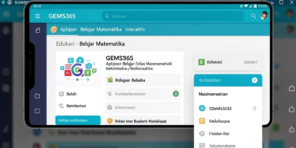 Antarmuka GEMS365 menampilkan fungsi-fungsi Belajar Matematika yang interaktif.