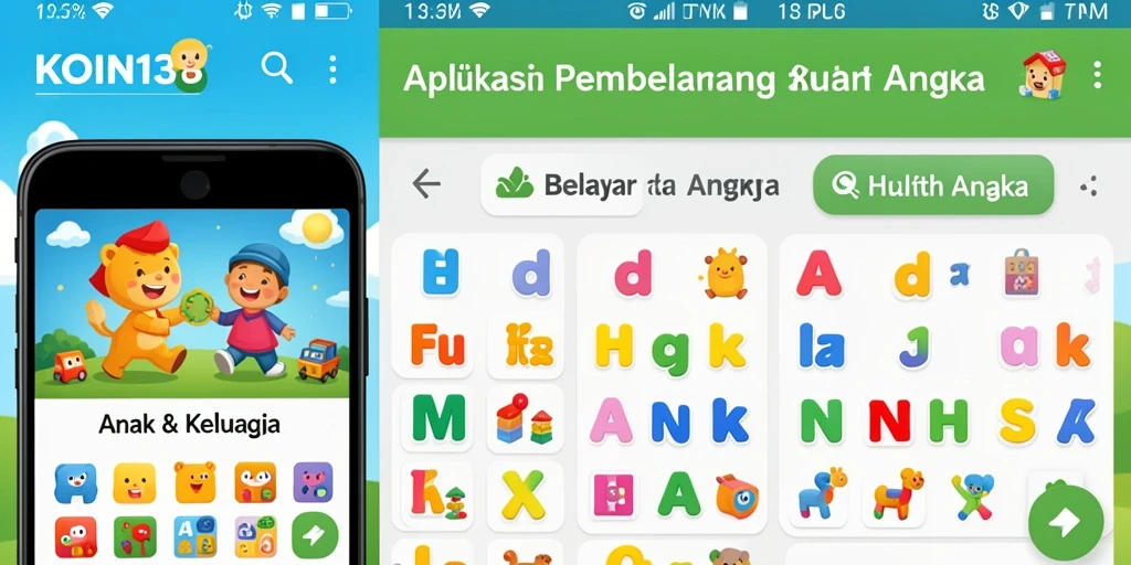 Antarmuka KOIN138 yang cerah dan interaktif untuk belajar huruf dan angka.
