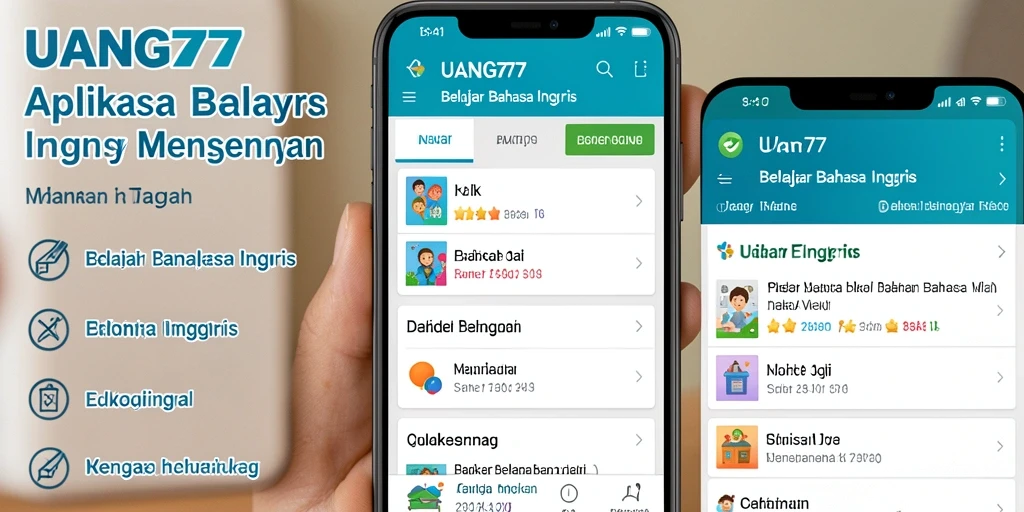 Antarmuka user-friendly aplikasi UANG77 untuk belajar bahasa Inggris.